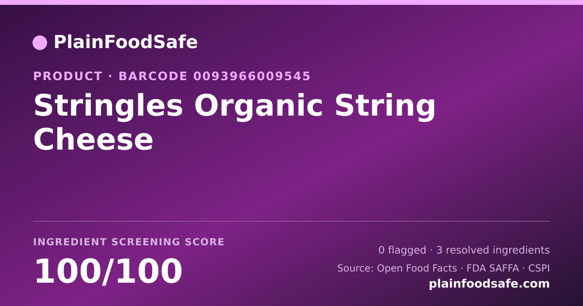 Share card for Stringles Organic String Cheese Food Ingredient Profile