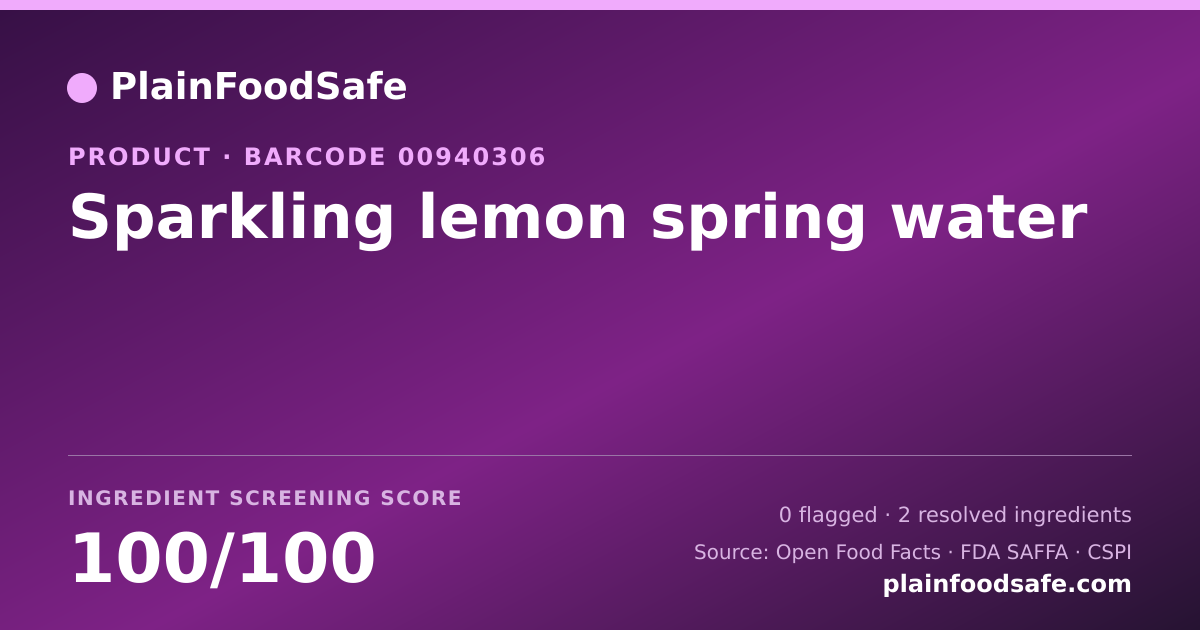 Share card for Sparkling lemon spring water Food Ingredient Profile