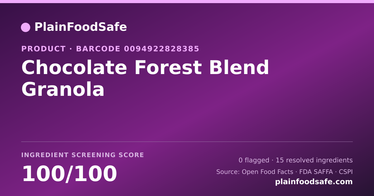Share card for Chocolate Forest Blend Granola Food Ingredient Profile