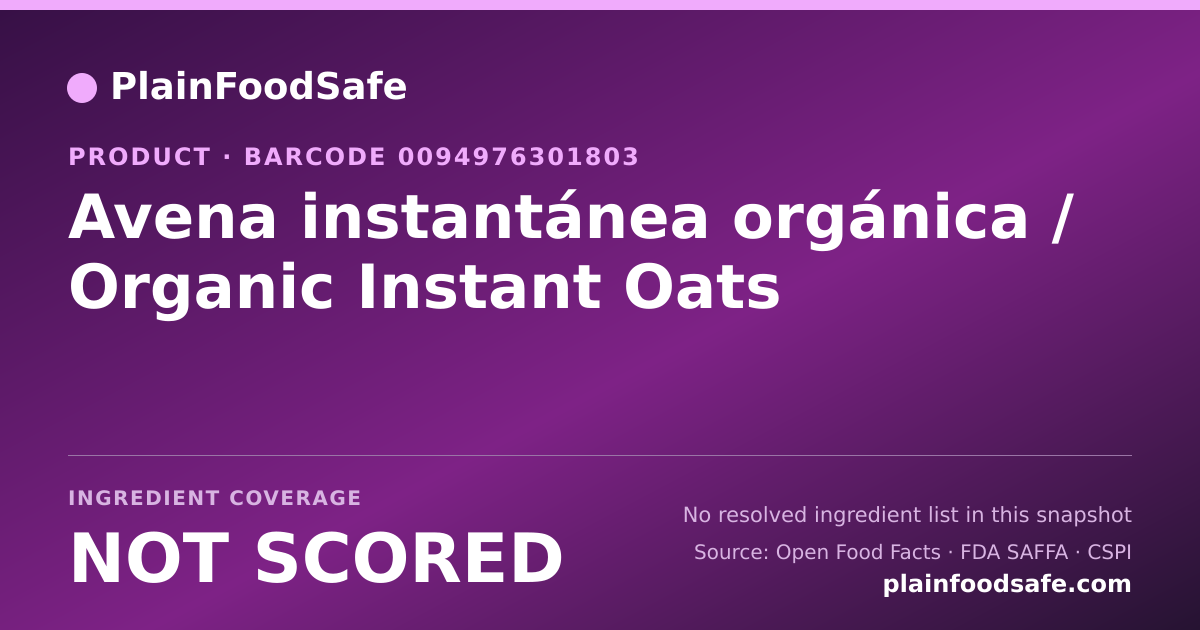 Share card for Avena instantánea orgánica / Organic Instant Oats Food Ingredient Profile