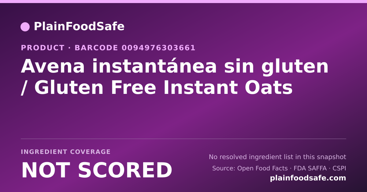 Share card for Avena instantánea sin gluten / Gluten Free Instant Oats Food Ingredient Profile