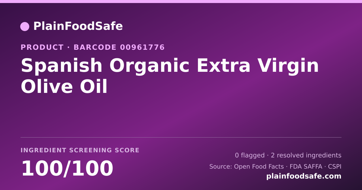 Share card for Spanish Organic Extra Virgin Olive Oil Food Ingredient Profile