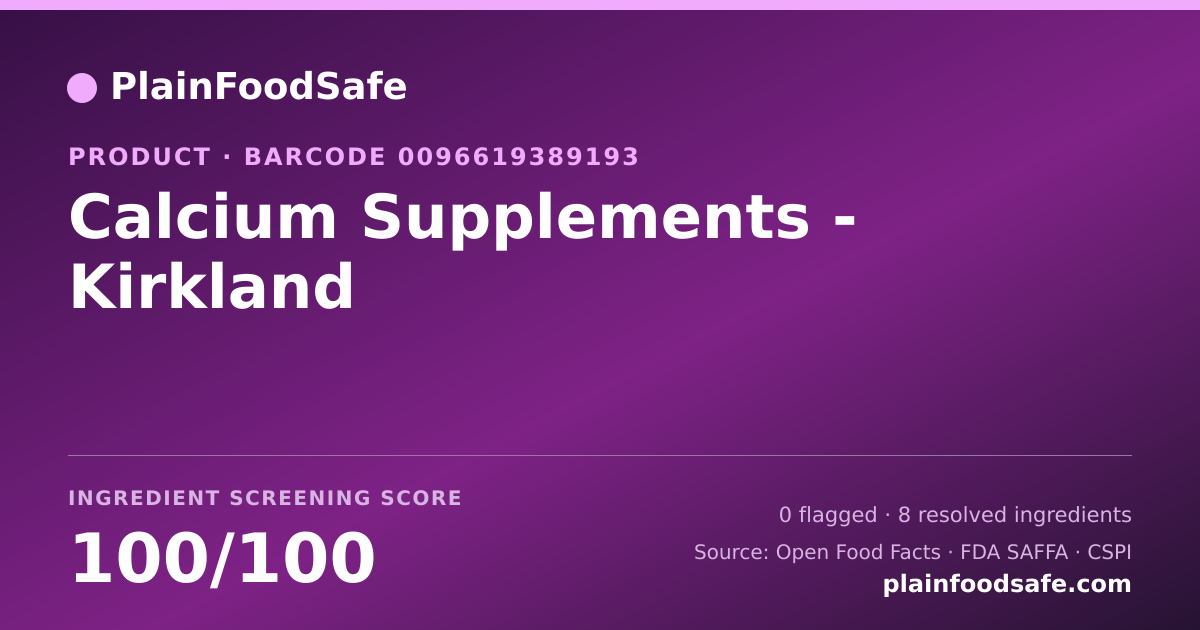 Share card for Calcium Supplements - Kirkland Food Ingredient Profile