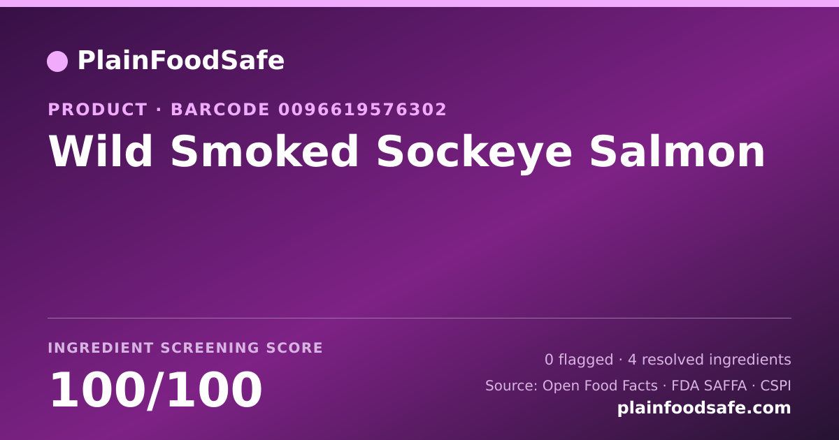 Share card for Wild Smoked Sockeye Salmon Food Ingredient Profile