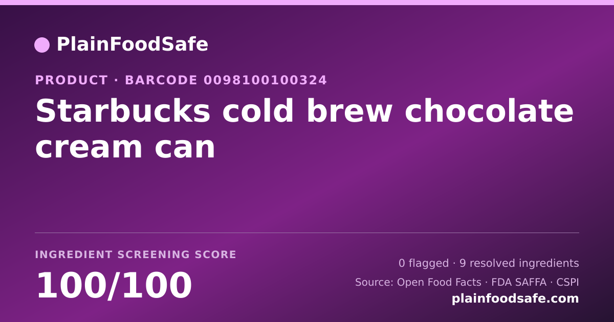 Share card for Starbucks cold brew chocolate cream can Food Ingredient Profile