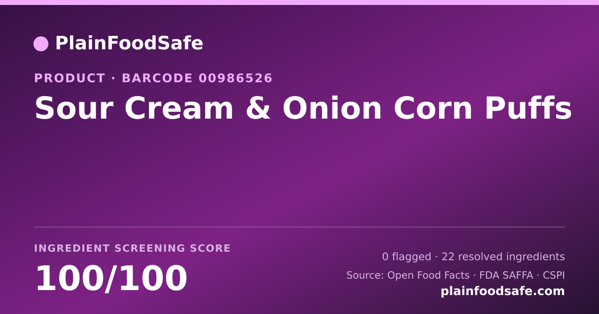 Share card for Sour Cream & Onion Corn Puffs Food Ingredient Profile
