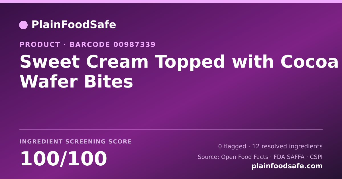 Share card for Sweet Cream Topped with Cocoa Wafer Bites Food Ingredient Profile
