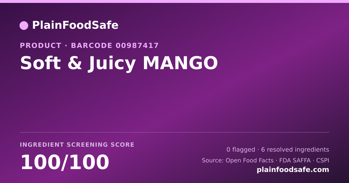 Share card for Soft & Juicy MANGO Food Ingredient Profile