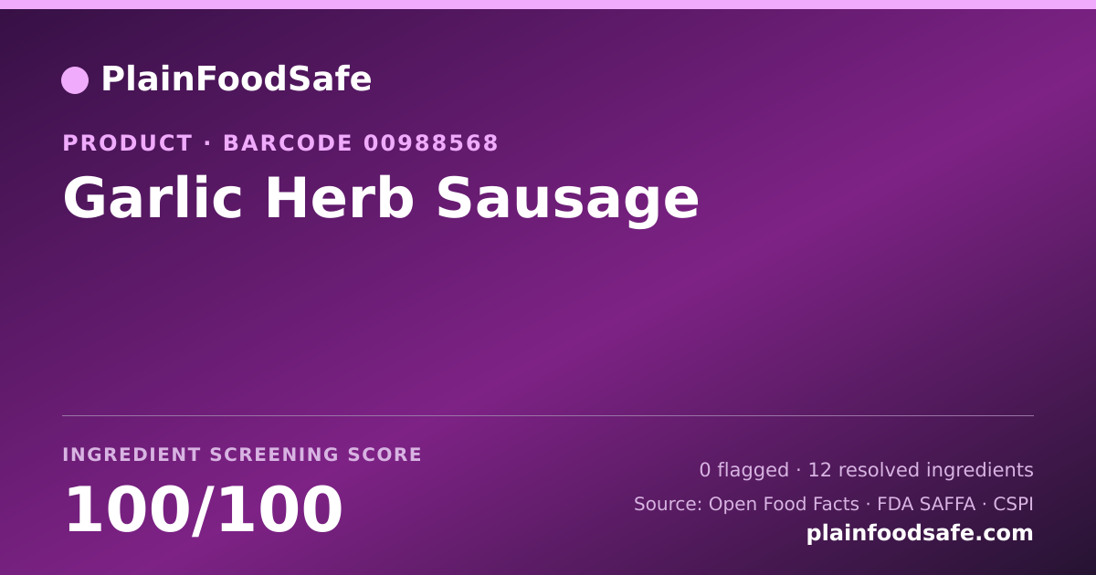 Share card for Garlic Herb Sausage Food Ingredient Profile