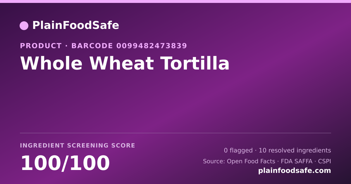 Share card for Whole Wheat Tortilla Food Ingredient Profile