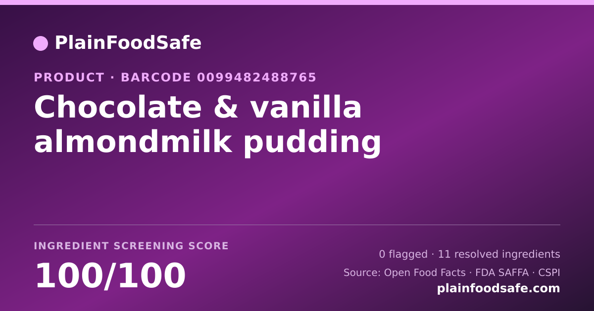 Share card for Chocolate & vanilla almondmilk pudding Food Ingredient Profile