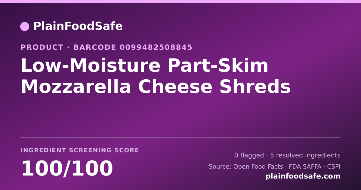 Share card for Low-Moisture Part-Skim Mozzarella Cheese Shreds Food Ingredient Profile