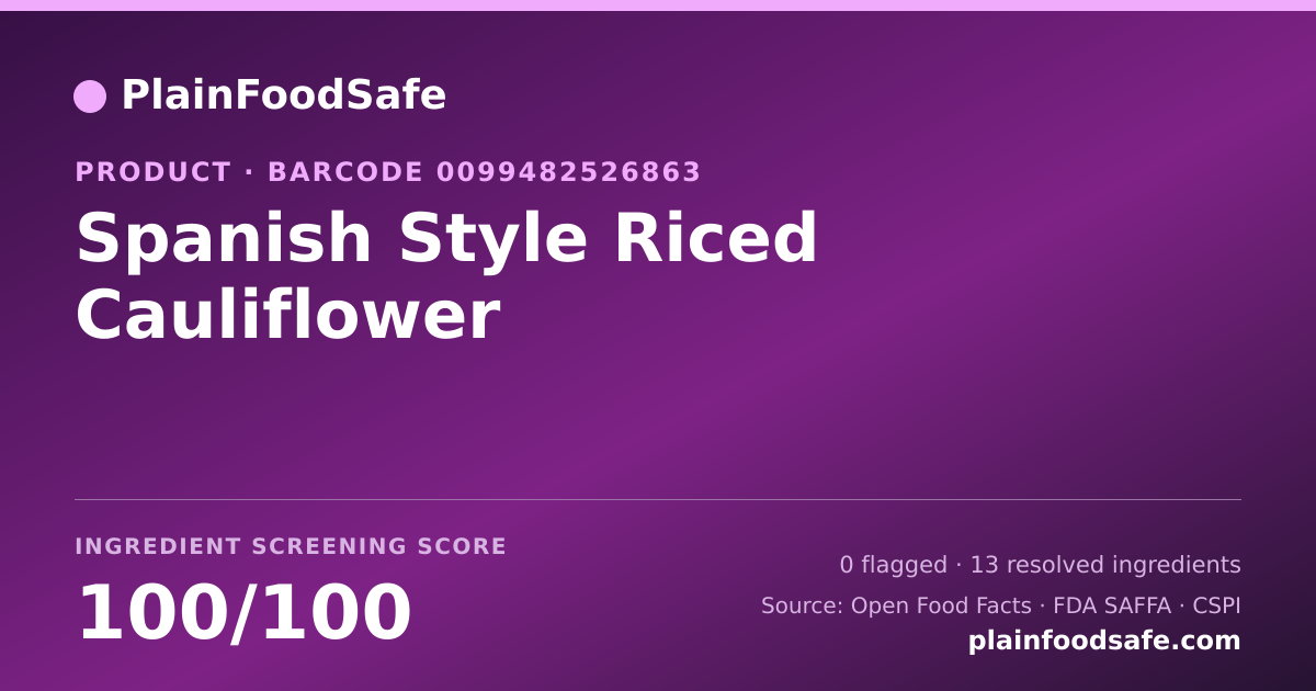 Share card for Spanish Style Riced Cauliflower Food Ingredient Profile