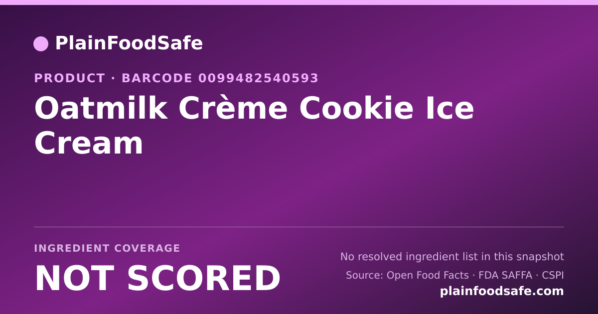 Share card for Oatmilk Crème Cookie Ice Cream Food Ingredient Profile