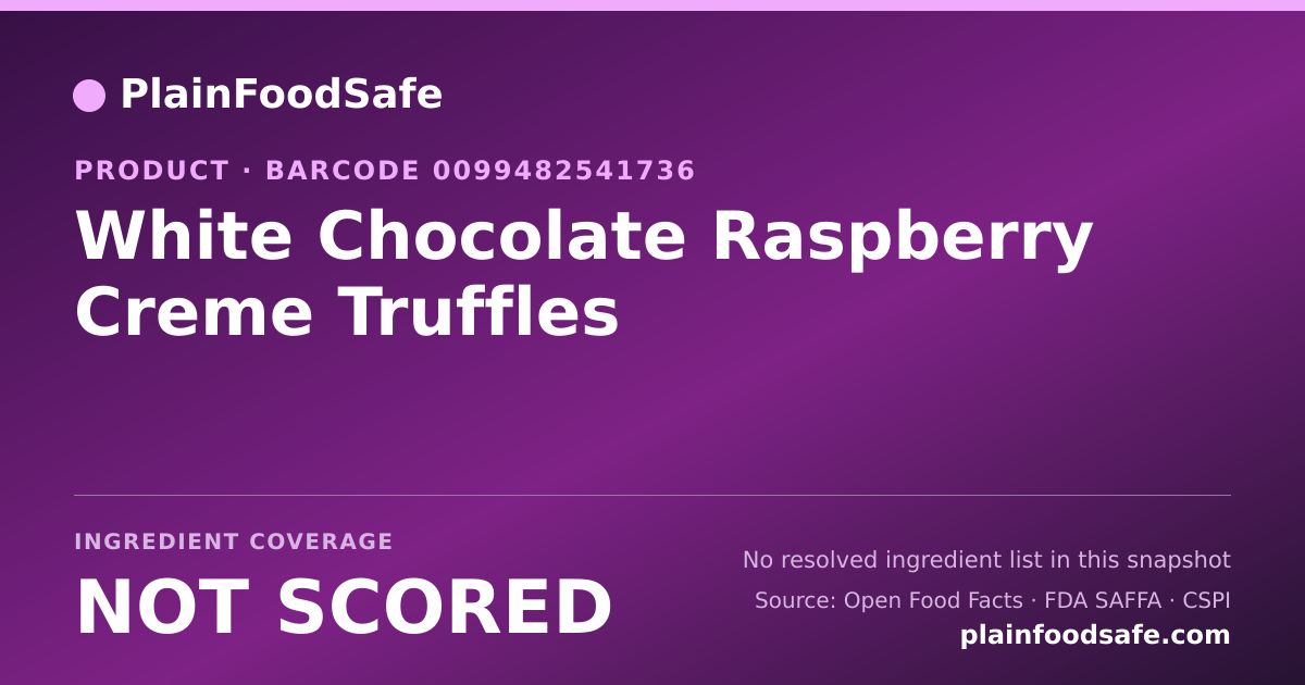 Share card for White Chocolate Raspberry Creme Truffles Food Ingredient Profile