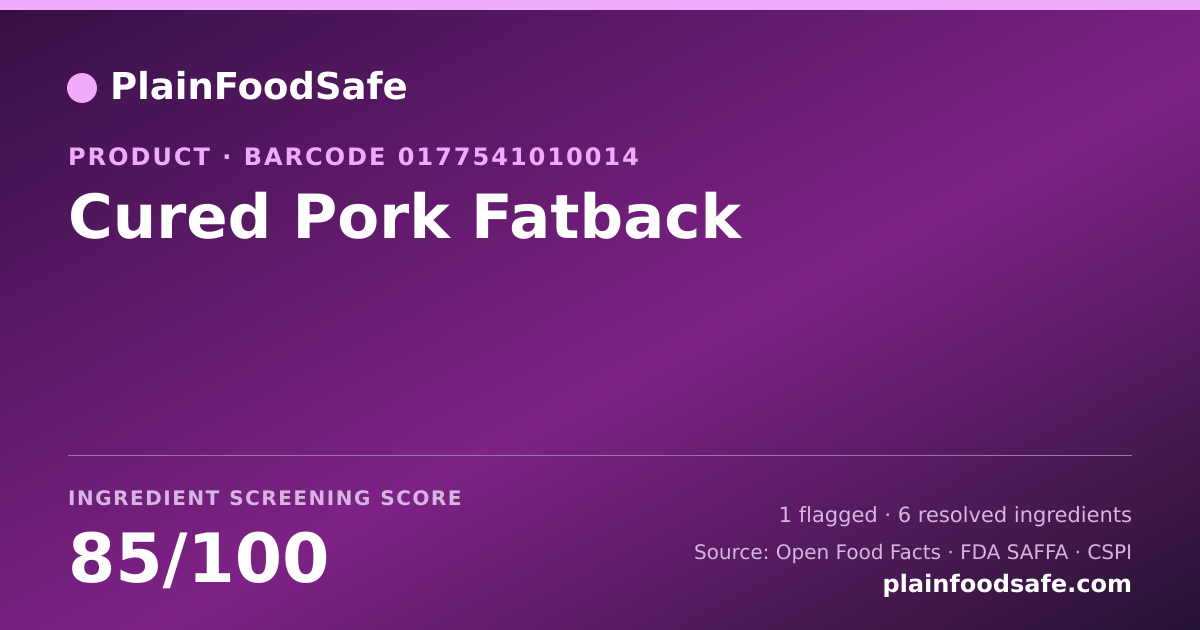Share card for Cured Pork Fatback Food Ingredient Profile