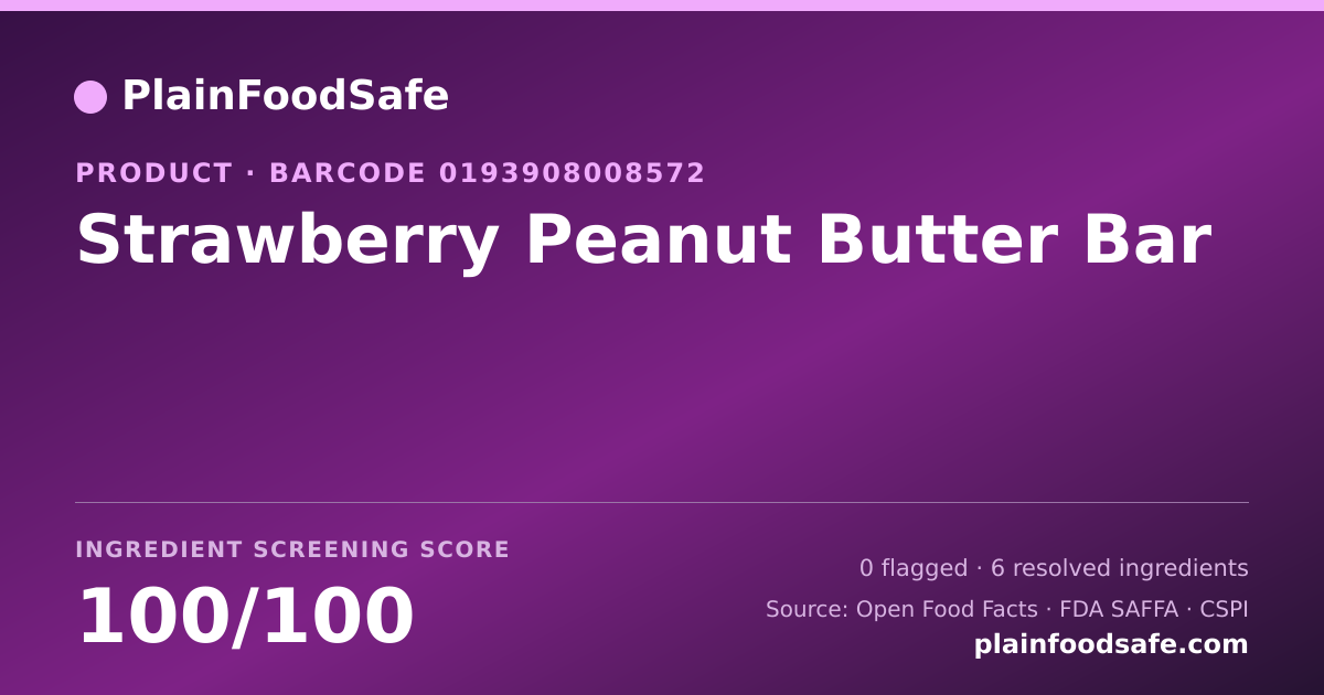 Share card for Strawberry Peanut Butter Bar Food Ingredient Profile