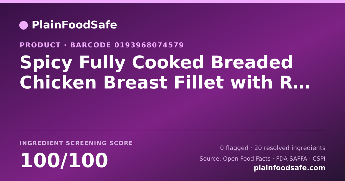 Share card for Spicy Fully Cooked Breaded Chicken Breast Fillet with Rib Meat Food Ingredient Profile