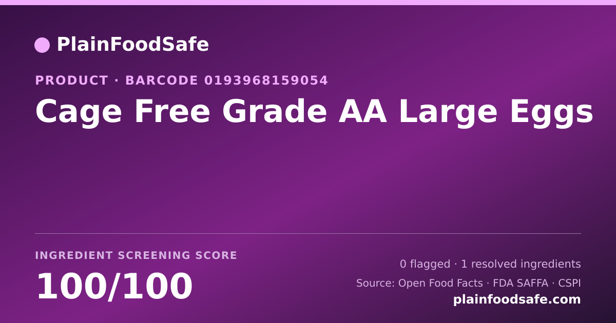 Share card for Cage Free Grade AA Large Eggs Food Ingredient Profile