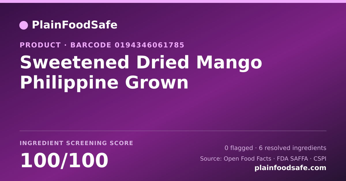 Share card for Sweetened Dried Mango Philippine Grown Food Ingredient Profile