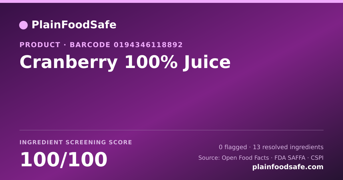 Share card for Cranberry 100% Juice Food Ingredient Profile