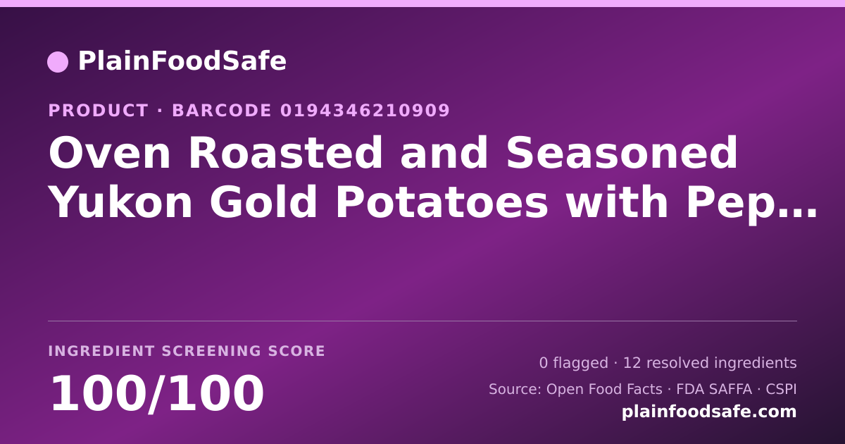 Share card for Oven Roasted and Seasoned Yukon Gold Potatoes with Peppers and Onions Food Ingredient Profile