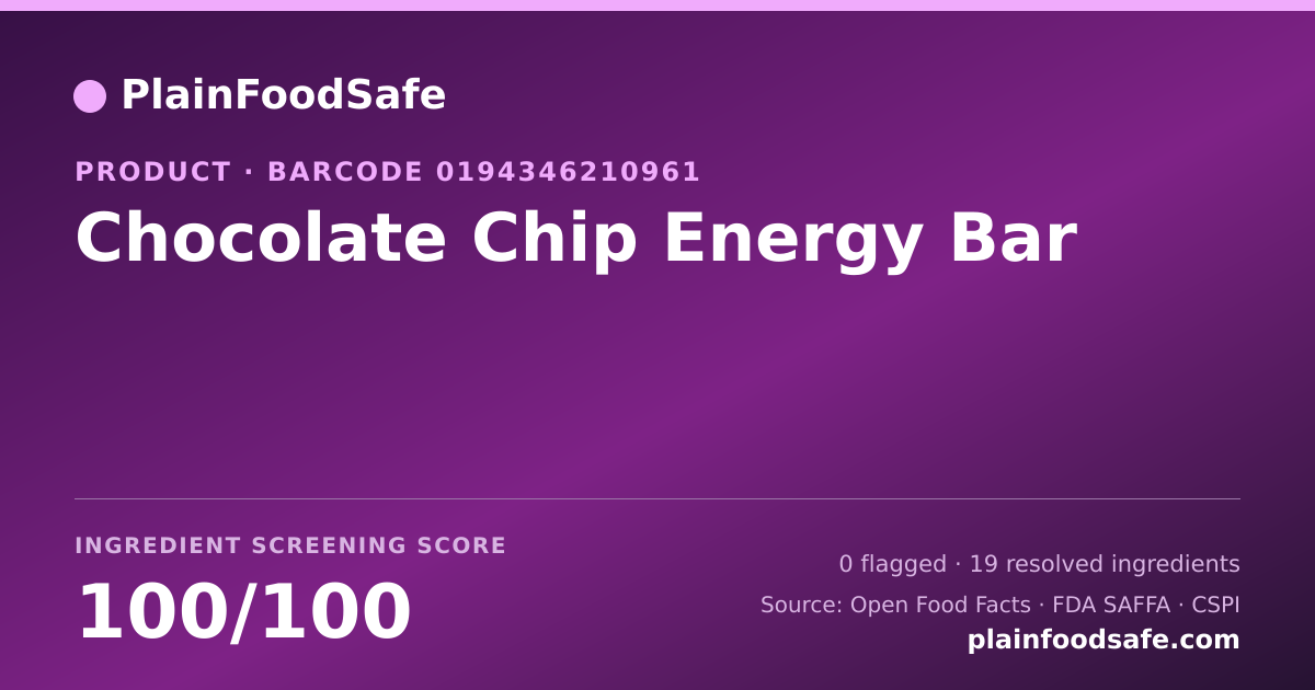 Share card for Chocolate Chip Energy Bar Food Ingredient Profile