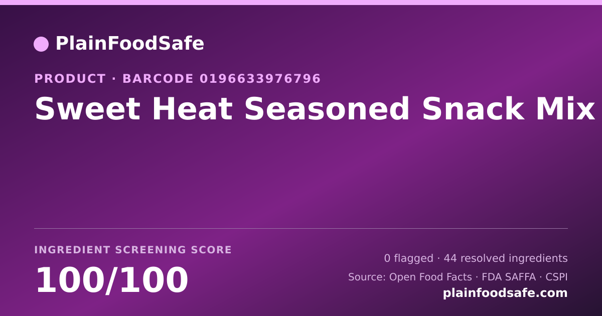 Share card for Sweet Heat Seasoned Snack Mix Food Ingredient Profile