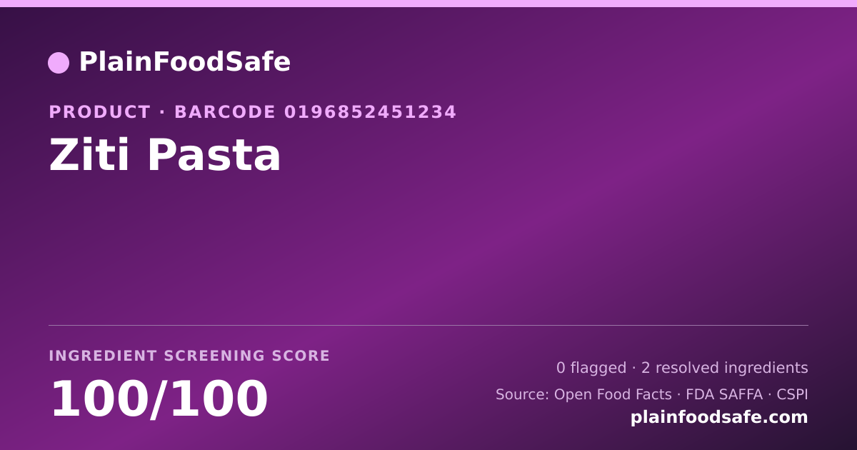 Share card for Ziti Pasta Food Ingredient Profile