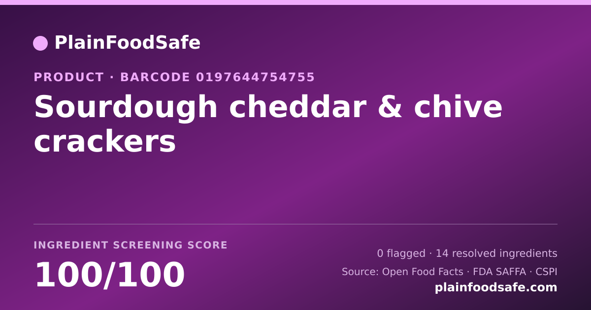 Share card for Sourdough cheddar & chive crackers Food Ingredient Profile