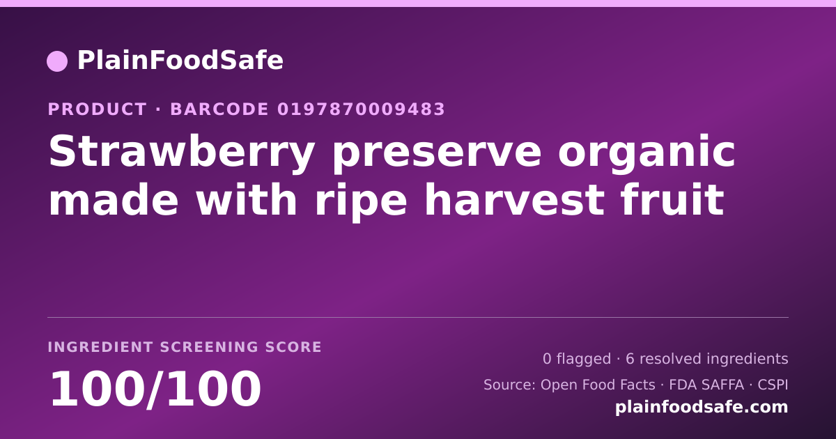 Share card for Strawberry preserve organic made with ripe harvest fruit Food Ingredient Profile