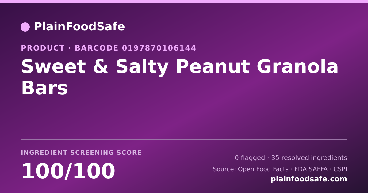 Share card for Sweet & Salty Peanut Granola Bars Food Ingredient Profile
