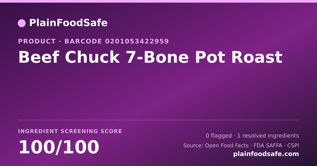 Share card for Beef Chuck 7-Bone Pot Roast Food Ingredient Profile