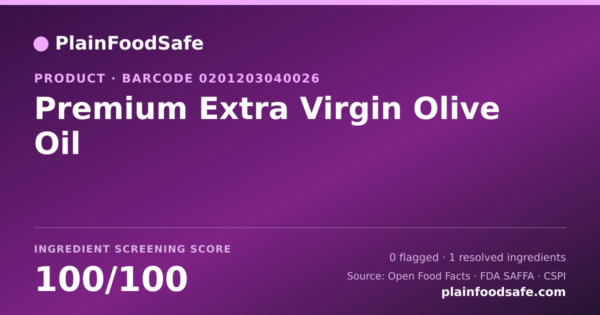 Share card for Premium Extra Virgin Olive Oil Food Ingredient Profile