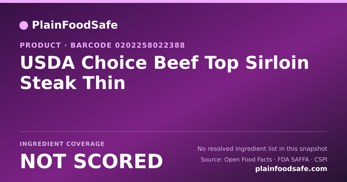 Share card for USDA Choice Beef Top Sirloin Steak Thin Food Ingredient Profile