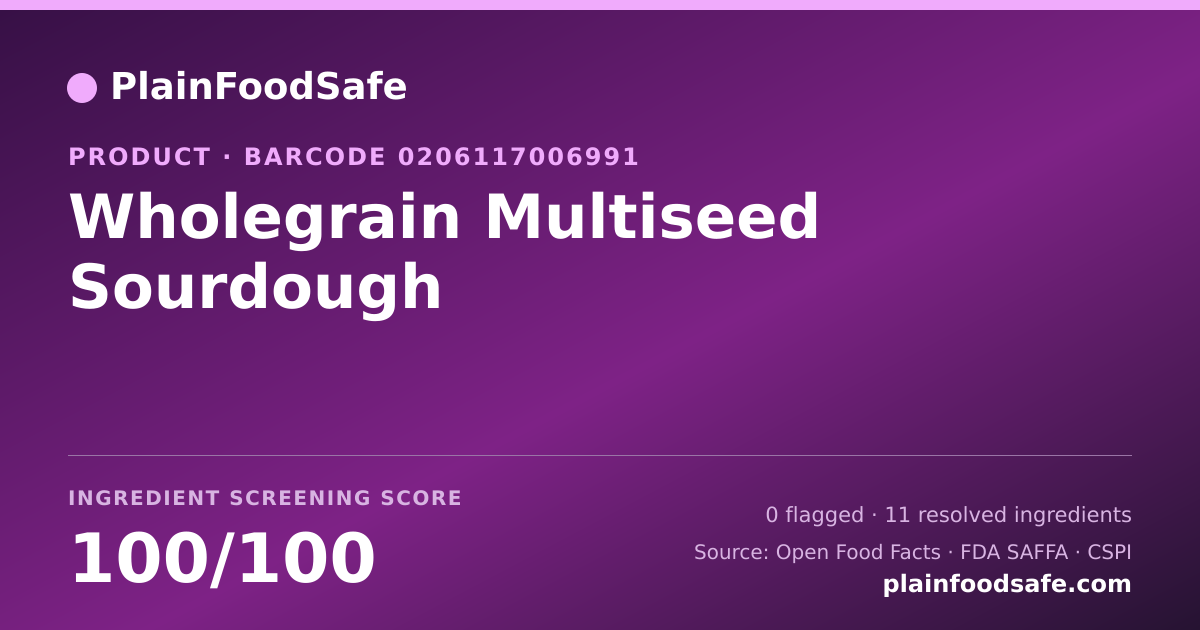 Share card for Wholegrain Multiseed Sourdough Food Ingredient Profile