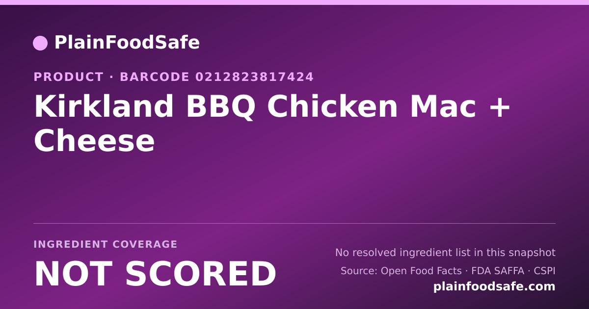 Share card for Kirkland BBQ Chicken Mac + Cheese Food Ingredient Profile