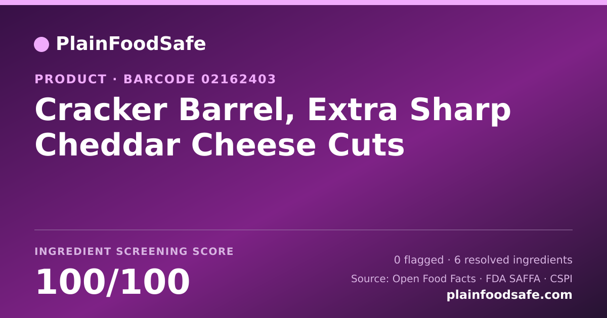 Share card for Cracker Barrel, Extra Sharp Cheddar Cheese Cuts Food Ingredient Profile