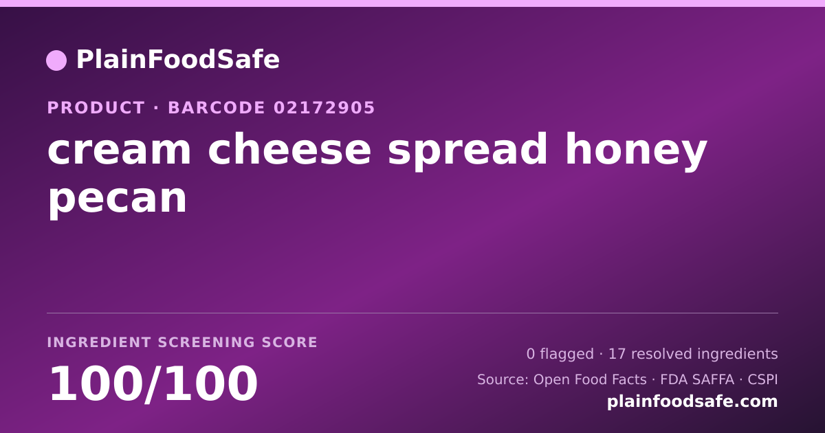 Share card for cream cheese spread honey pecan Food Ingredient Profile