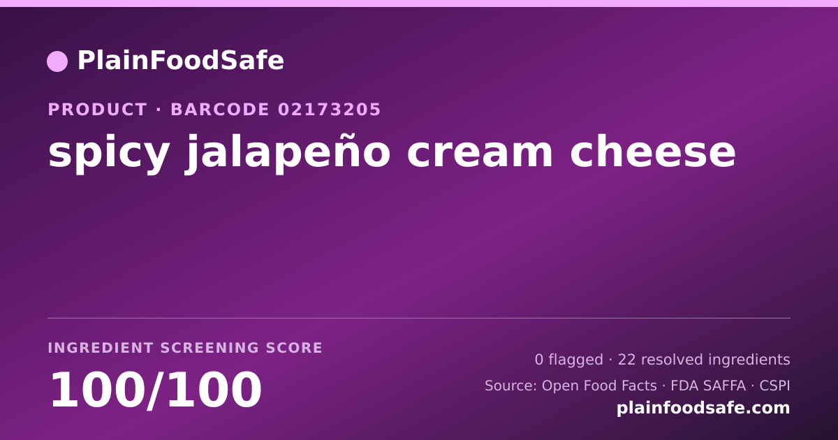Share card for spicy jalapeño cream cheese Food Ingredient Profile