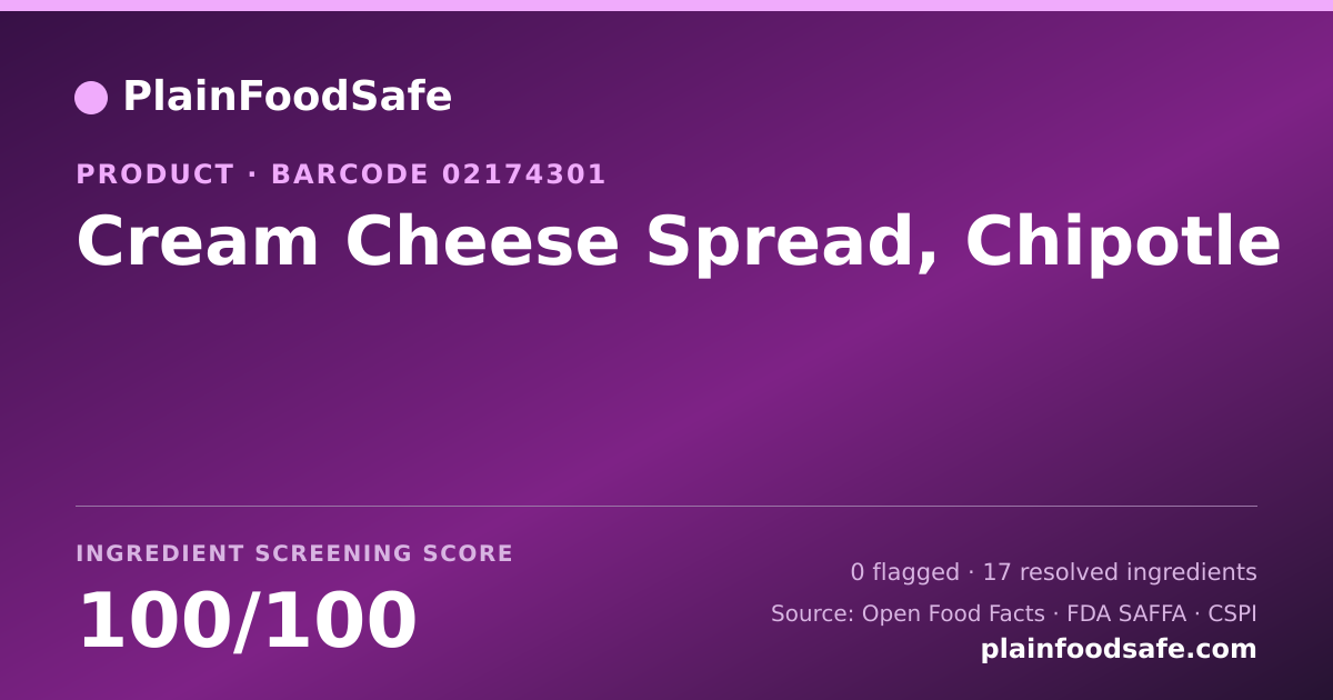 Share card for Cream Cheese Spread, Chipotle Food Ingredient Profile