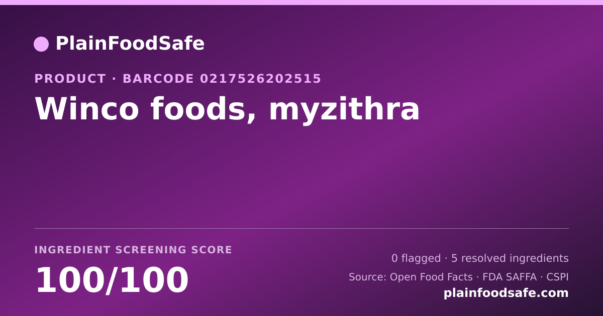 Share card for Winco foods, myzithra Food Ingredient Profile