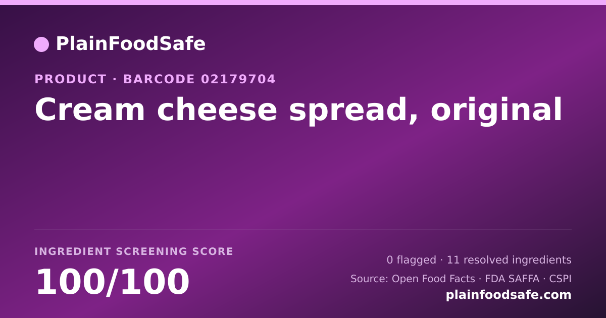 Share card for Cream cheese spread, original Food Ingredient Profile