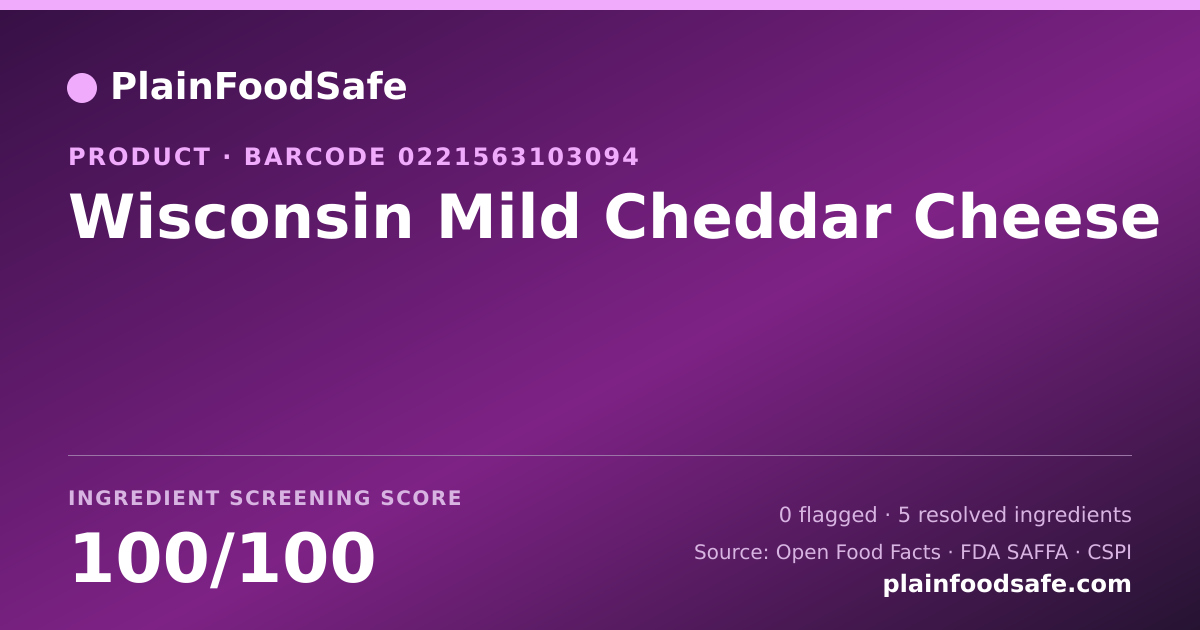Share card for Wisconsin Mild Cheddar Cheese Food Ingredient Profile