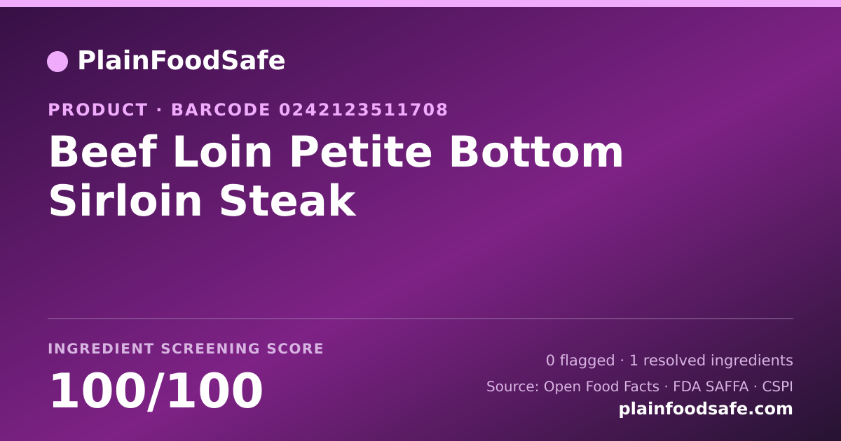 Share card for Beef Loin Petite Bottom Sirloin Steak Food Ingredient Profile