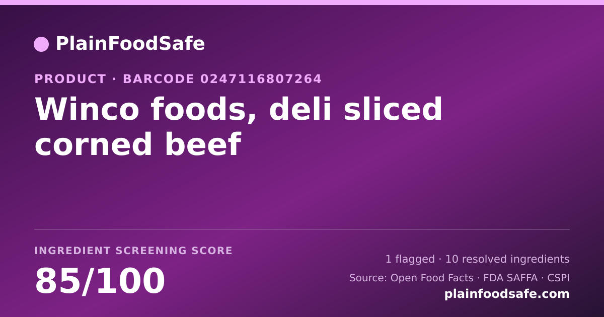 Share card for Winco foods, deli sliced corned beef Food Ingredient Profile