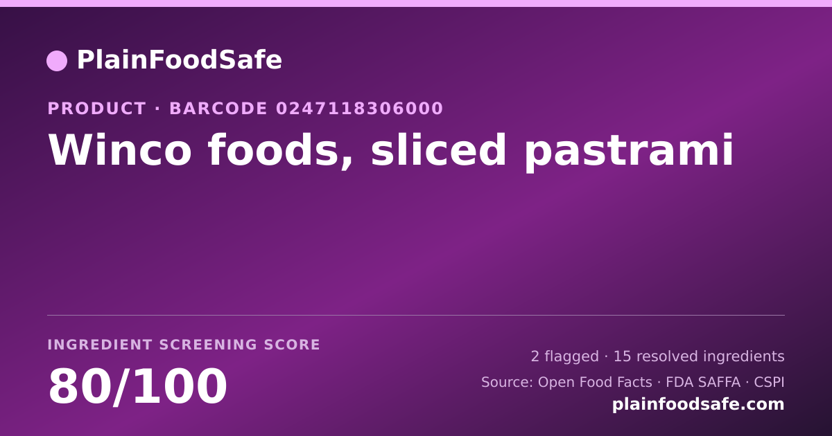 Share card for Winco foods, sliced pastrami Food Ingredient Profile