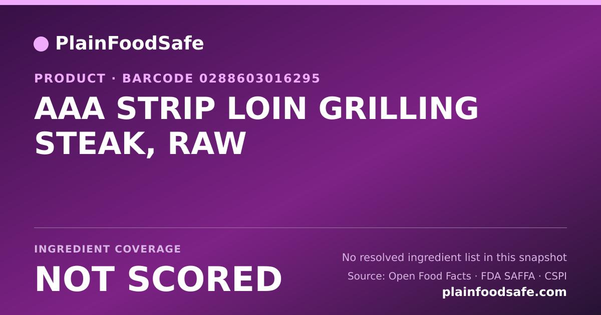 Share card for AAA STRIP LOIN GRILLING STEAK, RAW Food Ingredient Profile