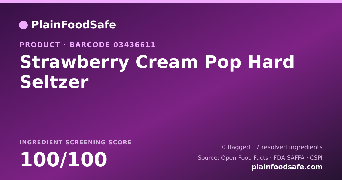 Share card for Strawberry Cream Pop Hard Seltzer Food Ingredient Profile