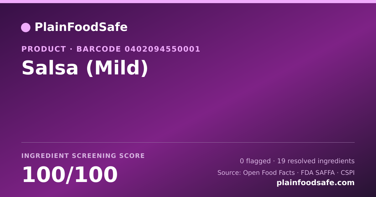 Share card for Salsa (Mild) Food Ingredient Profile
